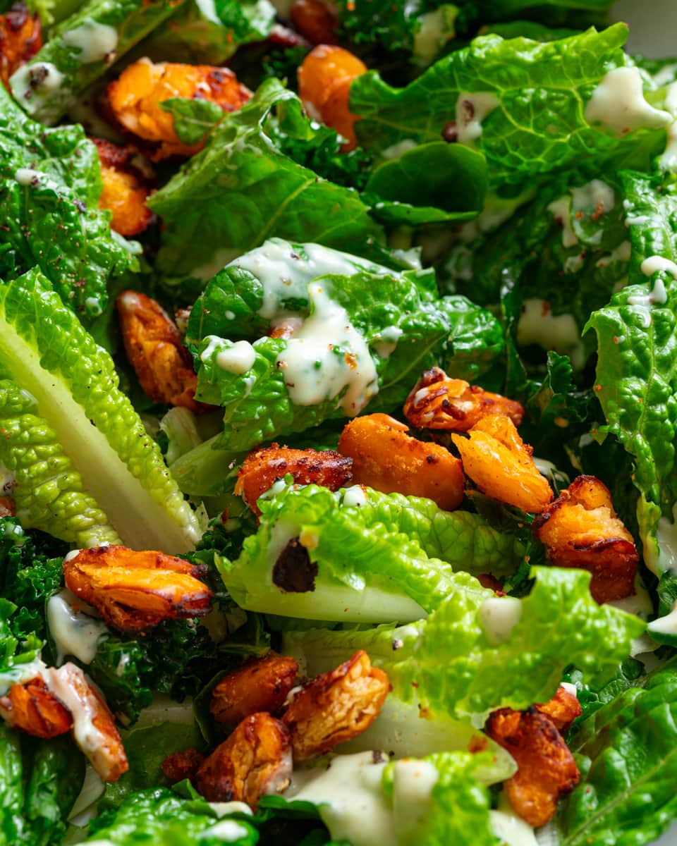 kale and butter bean caesar salad