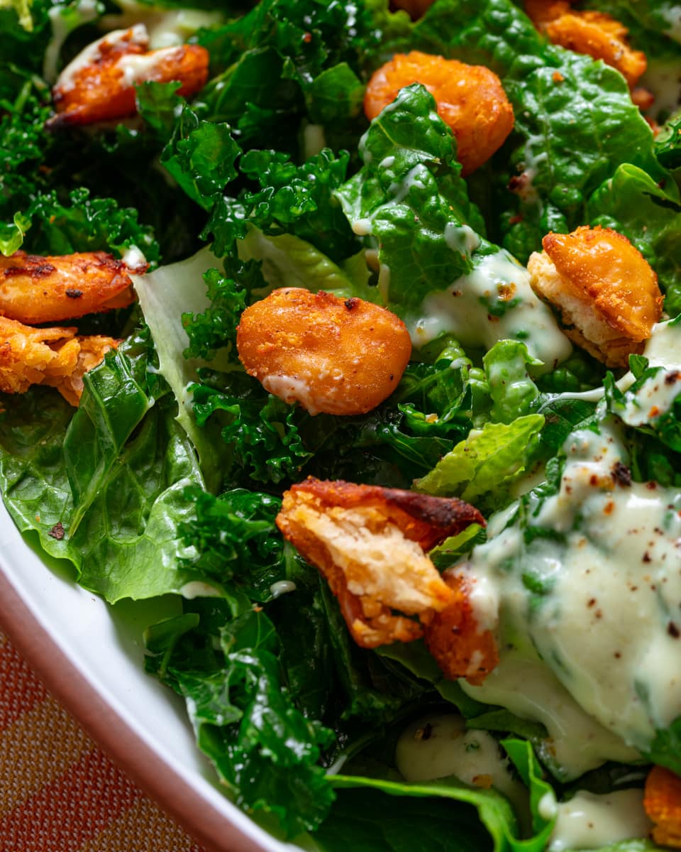 kale and butter bean caesar salad