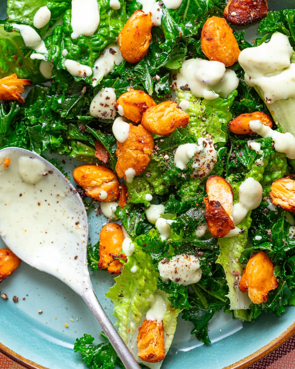 kale and butter bean caesar salad